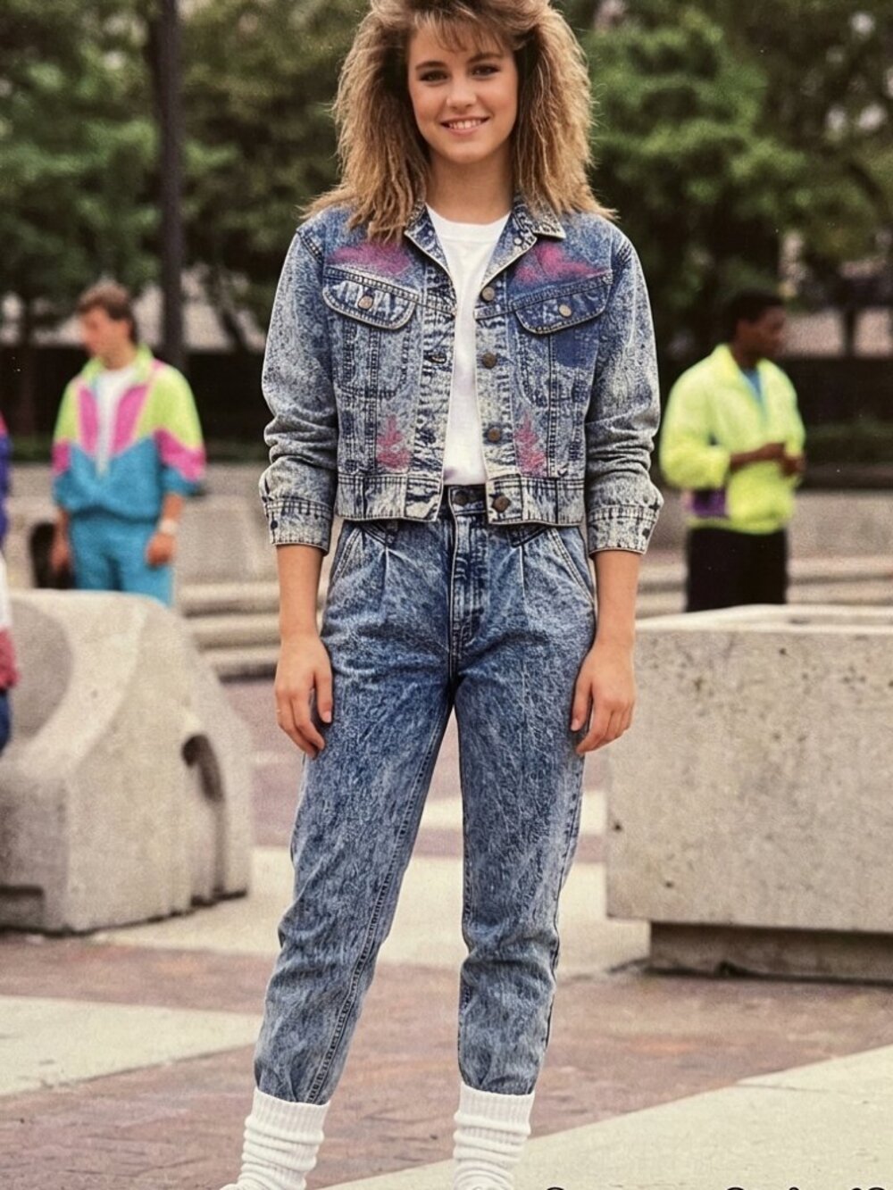 *LEE Vintage 80s Acid Blue Denim Jacket Sz S